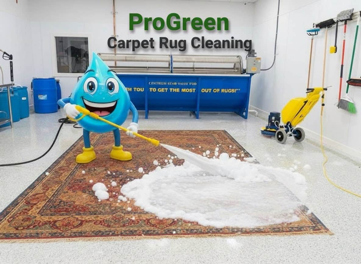Rug cleaning in Durham & Raleigh NC – ProGreen Carpet technician cleaning an area rug