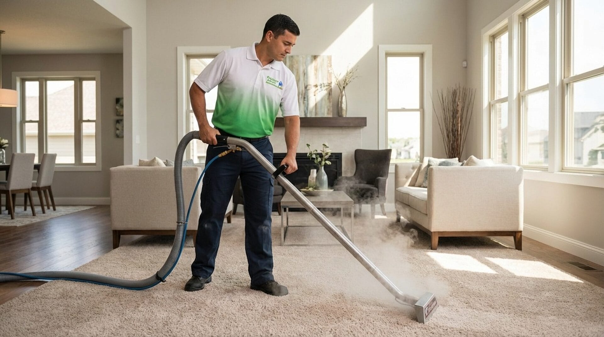 ProGreen Carpet eco‑friendly carpet cleaning in a living room in Durham and Raleigh, NC.