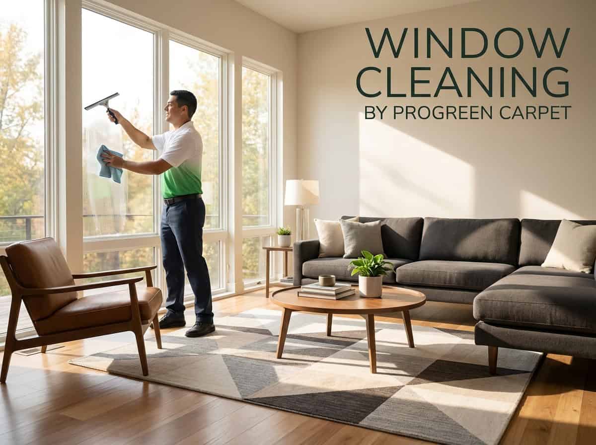 Window cleaning in Raleigh & Durham NC – ProGreen Carpet technician cleaning exterior home windows